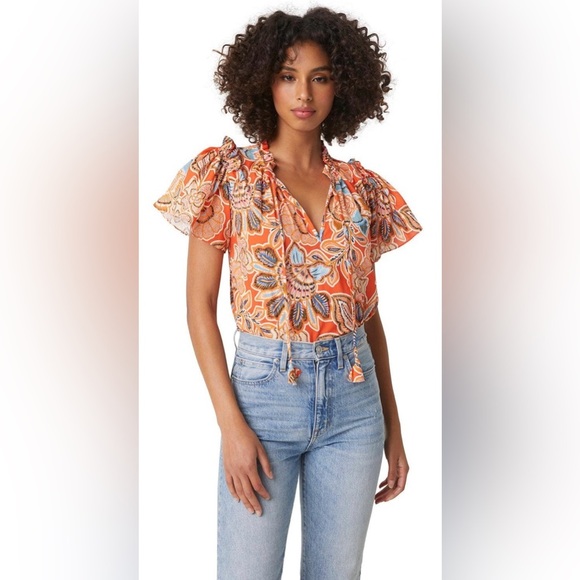 MISA Los Angelas Suparna Top in Tangerine Flora / Size Medium / - Picture 1 of 10